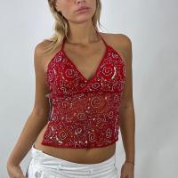 Y2K-Camisola de lentejuelas con tirantes finos para mujer, Top corto sin mangas con cuello en V y diseño de purpurina, Top corto de retazos de malla, ropa de calle de verano - details 10