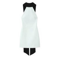2025 primavera nueva ropa de mujer estilo simple adelgazante empalme sin mangas cuello redondo vestido corto - details 0
