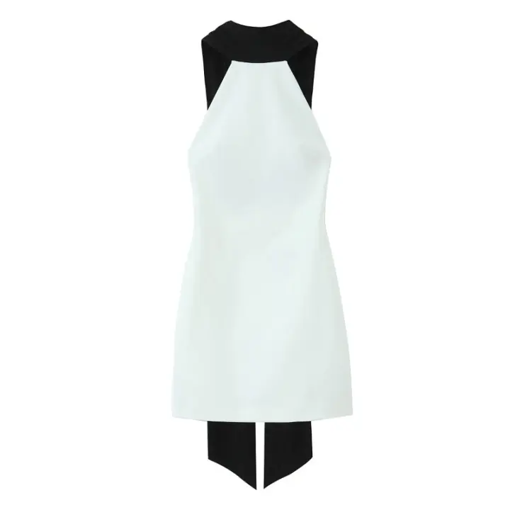 2025 primavera nueva ropa de mujer estilo simple adelgazante empalme sin mangas cuello redondo vestido corto - 1