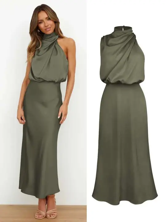 Elegante Vestido de Satén de Seda de Verano de Alta Gama Vestido Largo Sin Mangas para Mujeres - 1