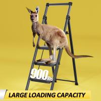 Plegable de 3 Peldaños Capacidad de 400 kg con Pedales Antideslizantes Anchos, Barandilla, Escalera de Tijera de Acero, Escalón Taburete para Hogar Cocina Oficina, Negro - details 8