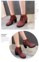 Botas con cordones de tacón alto de PU para mujer, zapatos de plataforma europeos, entrega rápida, primavera e invierno, recién llegados - details 3