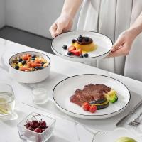 Juegos de platos y tazones, vajilla de porcelana moderna de 12 piezas para 4 juegos de vajilla de cocina blanca con borde negro - details 5