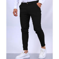 Nuevos pantalones formales informales con textura de Color sólido para hombre, pantalones ajustados cónicos populares para las cuatro estaciones - details 3