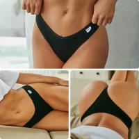 4 Uds., ropa interior lisa de algodón a rayas para mujer, bragas sexis con cintura en V, Tanga para mujer, Bikini cómodo y suave con espalda en T, M-XL - details 1