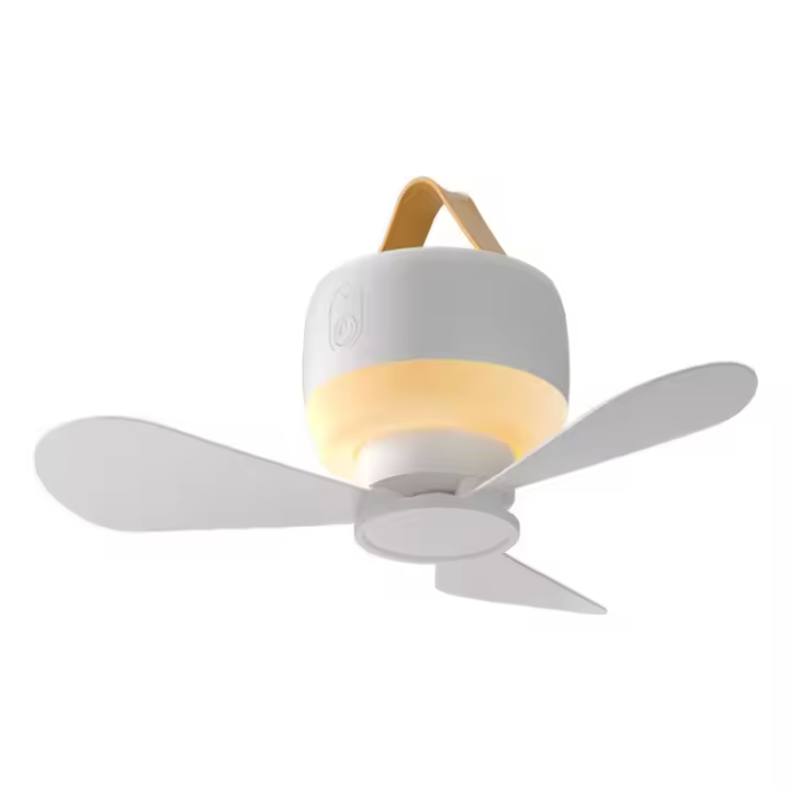 Ventiladores de techo portátiles con gancho para colgar, ventilador eléctrico LED silencioso inalámbrico, recargable por USB con luz nocturna, ventilador para tienda de campaña - 1