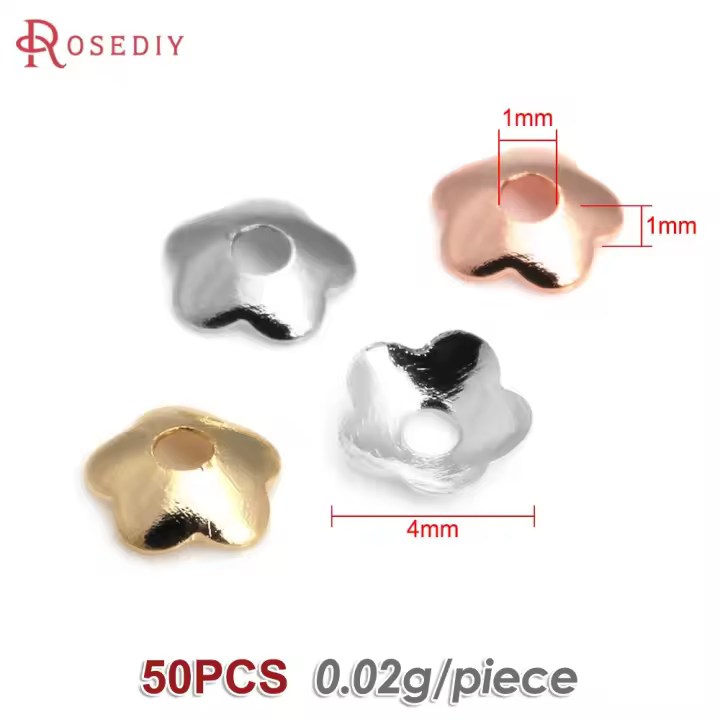 50 Uds. De cuentas redondas de latón de Color dorado de 18K, tapas de hojas de árbol y flores, suministros para hacer cuentas de joyería, accesorios Diy - 1