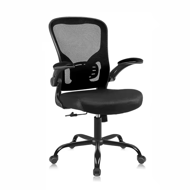 Silla Oficina, Silla Escritorio con Reposabrazos Abatibles, Sillas Oficina con Soporte Lumbar, Silla Ergonómica Escritorio de Malla Transpirable, Negra - 1