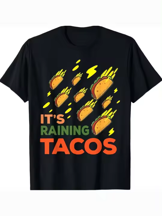 Camiseta Gráfica de Tacos Lluvios Cuello Redondo Manga Corta Material de Algodón Suave y Cómodo - 1