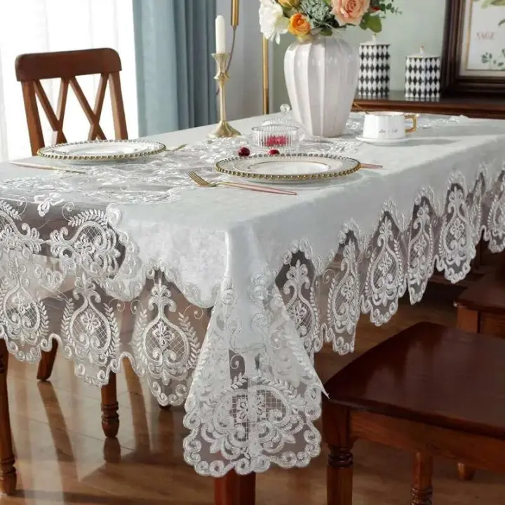Rectángulo bordado de terciopelo de oro blanco, lujosa funda para mesa de comedor, mantel, corte, ENCE, TV, tocador, juego Antip - 1