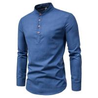 Camisas de manga larga de algodón y lino de primavera y otoño para hombre con cuello alto - details 5