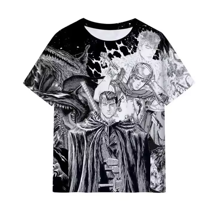 Camiseta con estampado 3D de Anime Berserk Guts para hombre y mujer, camiseta de manga corta de talla grande, Haruku Y2k deportivo de secado rápido y transpirable - 1