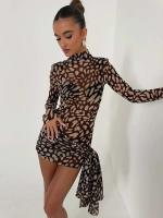 JULISSA MO-vestido Bandage de leopardo con cuello alto para mujer, vestido de manga larga y cintura alta, ropa ajustada elegante para fiesta y discoteca - details 8