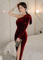 BGTEEVER-vestido ajustado de manga larga para mujer, prenda elegante con cuello de barco, cintura ajustada, abertura lateral, Otoño e Invierno - details 5