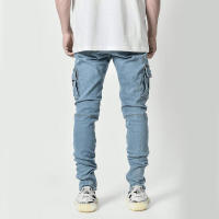Pantalones vaqueros rasgados ajustados para hombre, ropa de calle de moda, con múltiples bolsillos laterales, pantalones Cargo elásticos suaves, pantalones cortos para correr - details 7