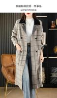 Abrigo de mujer con solapas de otoño e invierno, cárdigan largo de punto a cuadros con doble botonadura y bolsillos grandes, 100% de lana pura, 2024 - details 15