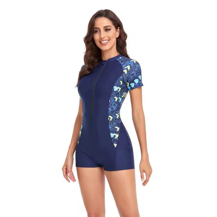 Nuevo bañador de manga corta con cremallera para mujeres, Con almohadilla para el pecho,ropa de surf para mujeres - 1