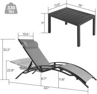 Chaise Lounge Juego de 3 tumbonas de aluminio con 5 posiciones ajustables, tumbonas de piscina + mesa para patio exterior, playa - details 2