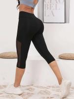 Leggings de ejercicio para mujer con empalme de malla y bolsillos Capri Tummy Tuck de cintura alta para yoga - details 0