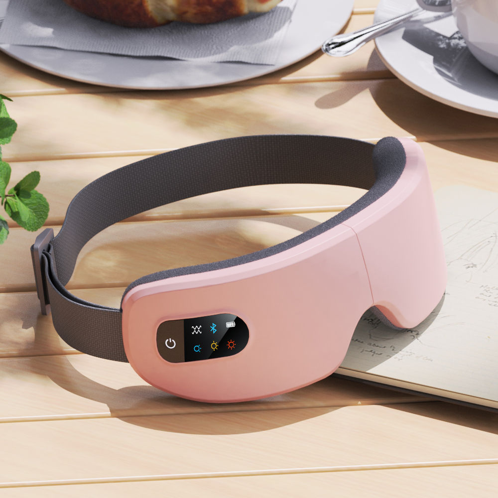 Masajeador de ojos MUKASI con calor, música Bluetooth, masaje vibratorio, masajeador de ojos plegable para aliviar la tensión ocular, ojos secos, mejorar el sueño, regalo del día de la madre