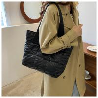 Moda señoras Tote bolsos de gran capacidad de algodón acolchado bolsa de compras rombo bolso portátil acolchado sólido para viajes de ocio - details 9