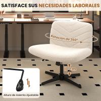 Silla de Oficina sin Reudas, Silla Piernas Cruzadas con Función Mecedora, Silla de Escritorio Ancha para Juegos, Silla de Maquillaje sin Brazos para Casa, Marfil - details 6