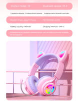 Auriculares BLUEKAKA con diseño de gato lindo para niños y niñas auriculares inalámbricos bluetooth con micrófono incorporado control de volumen auriculares deportivos y ejercicios material de silicona - details 17