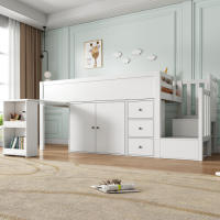 Camión de Niños Multifuncional Cama Extensible, Escritorio, Almacenamiento Lateral, Armario, Cajón, Escalera, Sin Colchón MDF Blanco 90*200 - details 2