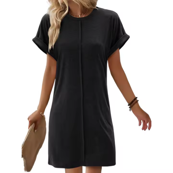 Ropa casual de mujer, cuello redondo, color liso de ropa de mujer de moda, manga corta suelta - 1