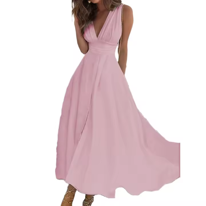 Moda clásica para mujer, vestidos cruzados con escote en V sexy, vestidos largos - 1
