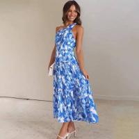 BUNO-Vestido sin mangas con hombros descubiertos y estampado de verano 2025 de manga corta de comercio exterior europeo y americano para mujer, vestido largo sin mangas de verano para mujer Verde Enterprise 2024 - details 2