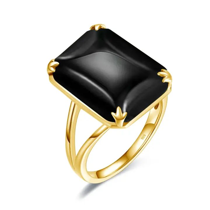 Anillo de Fingertip de Compromiso de Cristal de Citrina de Plata Esterlina 925 Real para Mujeres Joyería Femenina de Aniversario Dorado - 1