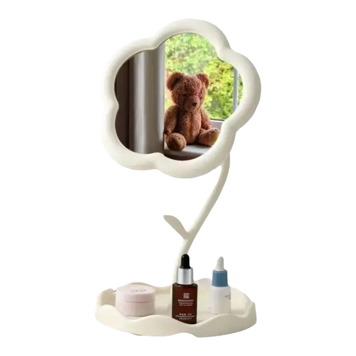 Espejo De Maquillaje De Escritorio En Forma De Girasol Portátil Para Niñas Espejo De Vestir Rotable Y Desmontable Con Almacenamiento Para Joyería - 1