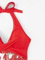 Traje de baño de bikini con lazo ajustado y estampado multicolor de una pieza de nuevo estilo para mujer con sensación de alta gama - details 15