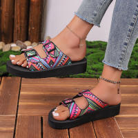 Zapatillas planas con estampado aleatorio para mujer, zapatos informales, sandalias de playa, chanclas para caminar, verano, 2024 - details 1