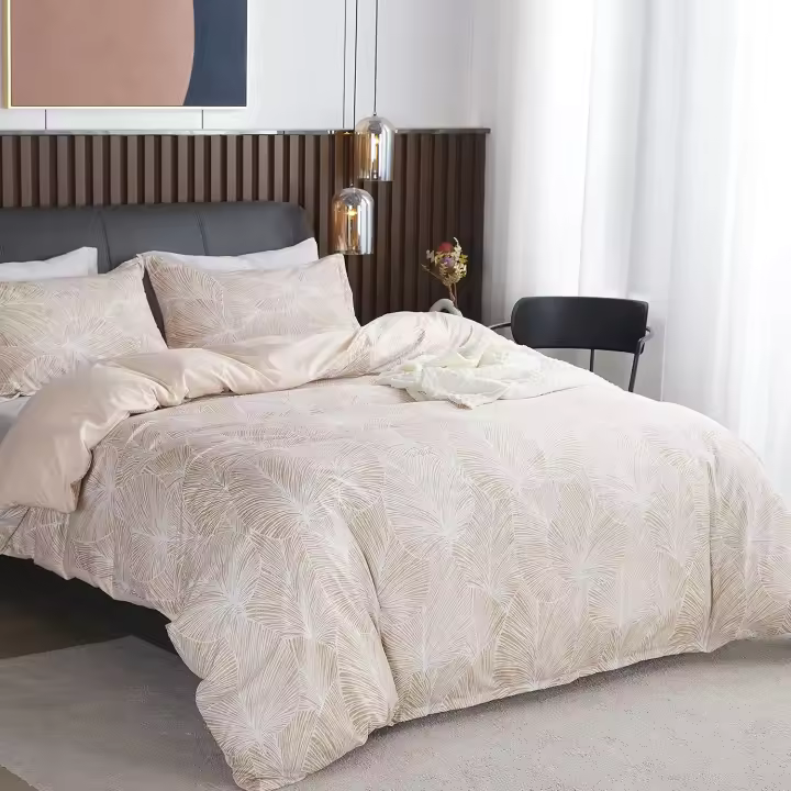Juego Funda Nórdica Cama 135/150 con Patrón de Hojas Tropicales, Funda Edredón 220x240 cm Microfibra Suave Transpirable y 2 x Fundas de Almohada de 65x65 cm, Fundas Nórdicas Beige - 1