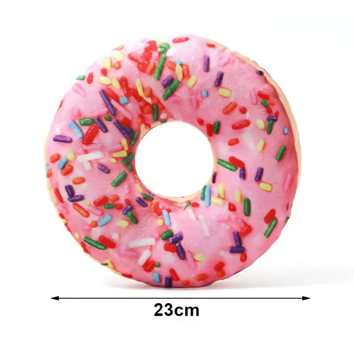 Juguete de peluche para perros con forma de Donut y Pizza, juguetes chirriantes para perros pequeños y grandes, limpieza de dientes, juguete con sonido para masticar cachorros, suministros para mascotas - 1