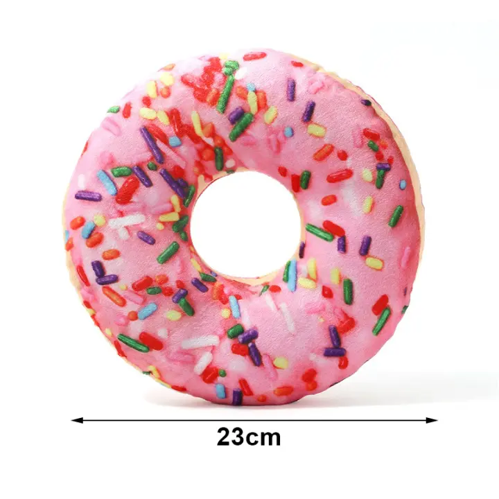 Juguete de peluche para perros con forma de Donut y Pizza, juguetes chirriantes para perros pequeños y grandes, limpieza de dientes, juguete con sonido para masticar cachorros, suministros para mascotas - 1