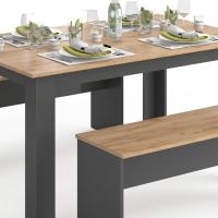Mesa de comedor Sentio, antracita/roble dorado, 90 x 140 cm con 2 bancos - details 5