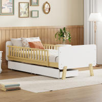 Cuna 90x190 con 2 cajones, cama individual de madera maciza con somier de láminas, blanco - details 9