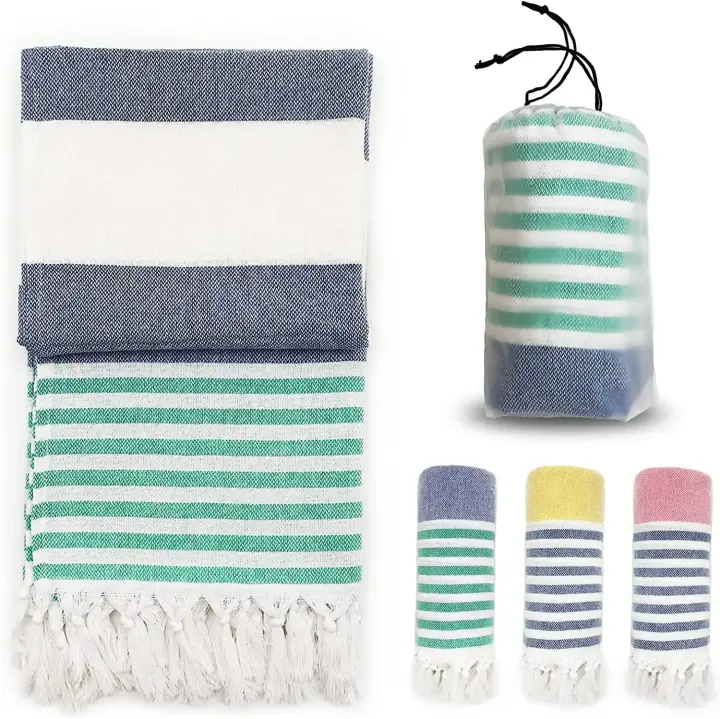 Toallas de playa turcas de gran tamaño, secado rápido, sin arena, para playa, piscina, gimnasio y baño, 39x7 pulgadas - 1
