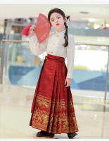 Conjunto de falda con cara de caballo para niños, disfraz antiguo de estilo chino, Súper Hada bordada Hanfu, primavera y otoño - details 7