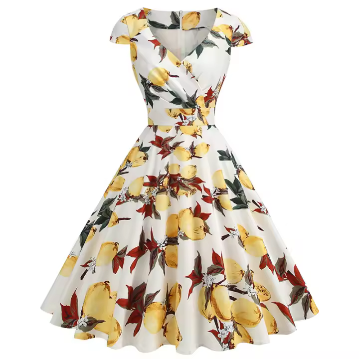 2025 Primavera/Verano nuevo estilo vestido de flores de cerezo estampado de manga corta envuelto en el pecho - 1