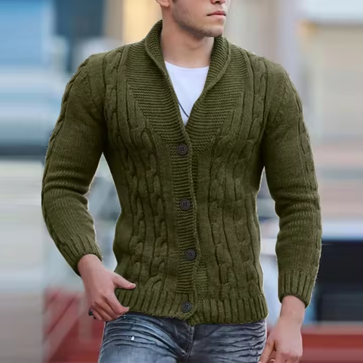 Cardigan de Punto Jacquard para Hombres Abrigo de Cuello con Capas de Otoño e Invierno - 1