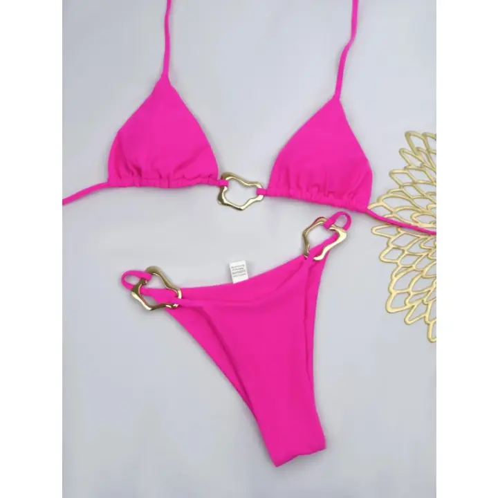 Nuevo Bikini Sexy de Color sólido con cordones dividido traje de baño de dos piezas para mujer - 1