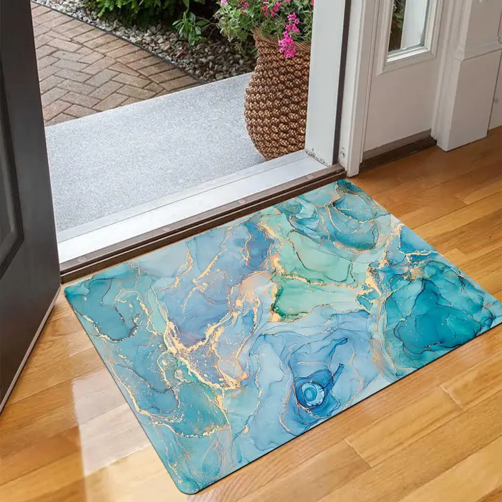 Alfombra de Puerta de Poliéster Marmolado Antideslizante, Ligera para Baño/Lavandería - 1