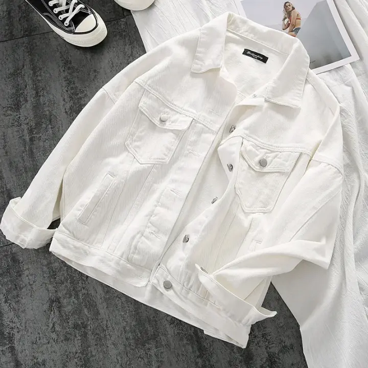 Chaqueta minimalista de estilo corto informal de mezclilla blanca, chaleco, ropa de calle para mujer, básica, otoño e invierno - 1