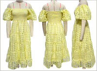 Vestido largo de verano con burbujas, falda acampanada de playa en capas fluidas de manga corta con forro para mujer - details 4