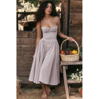 Vestido Largo Vintage de Verano 2025 Estilo de Corte Real con Cuello de Corazón Dulce - details 112
