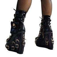Botas punk de tobillo con plataforma y tacón alto de charol gótico con hebilla y bolsillo con cremallera lateral para mujer - details 1